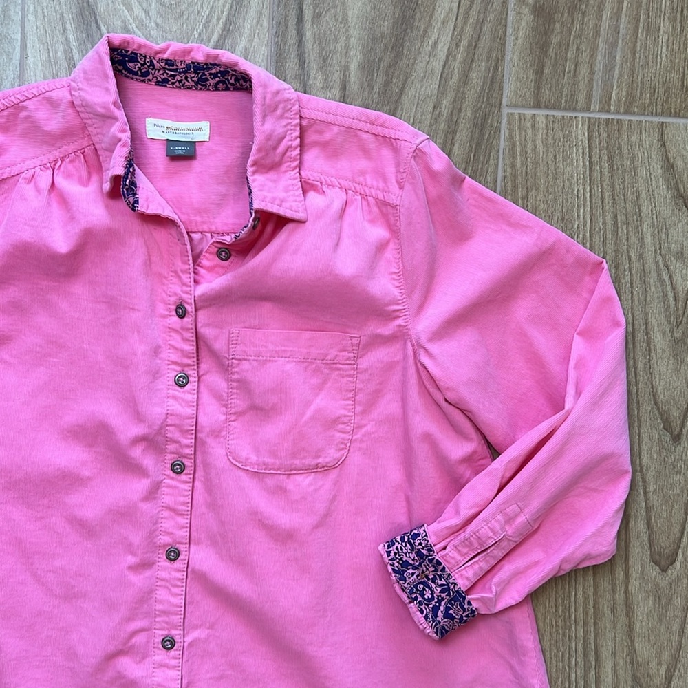 Pilcro by Anthropologie Pink Corduroy Boyfriend Button Down Shirt Flip Cuffs - Picture 3 of 7